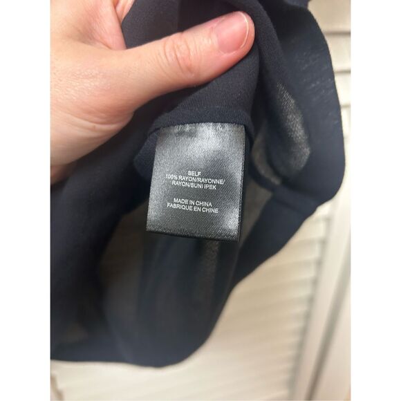 Tibi Navy Blue Sheer Blouse, 100% Rayon Short-Sleeve Shirt, Sz 8 - Picture 7 of 9